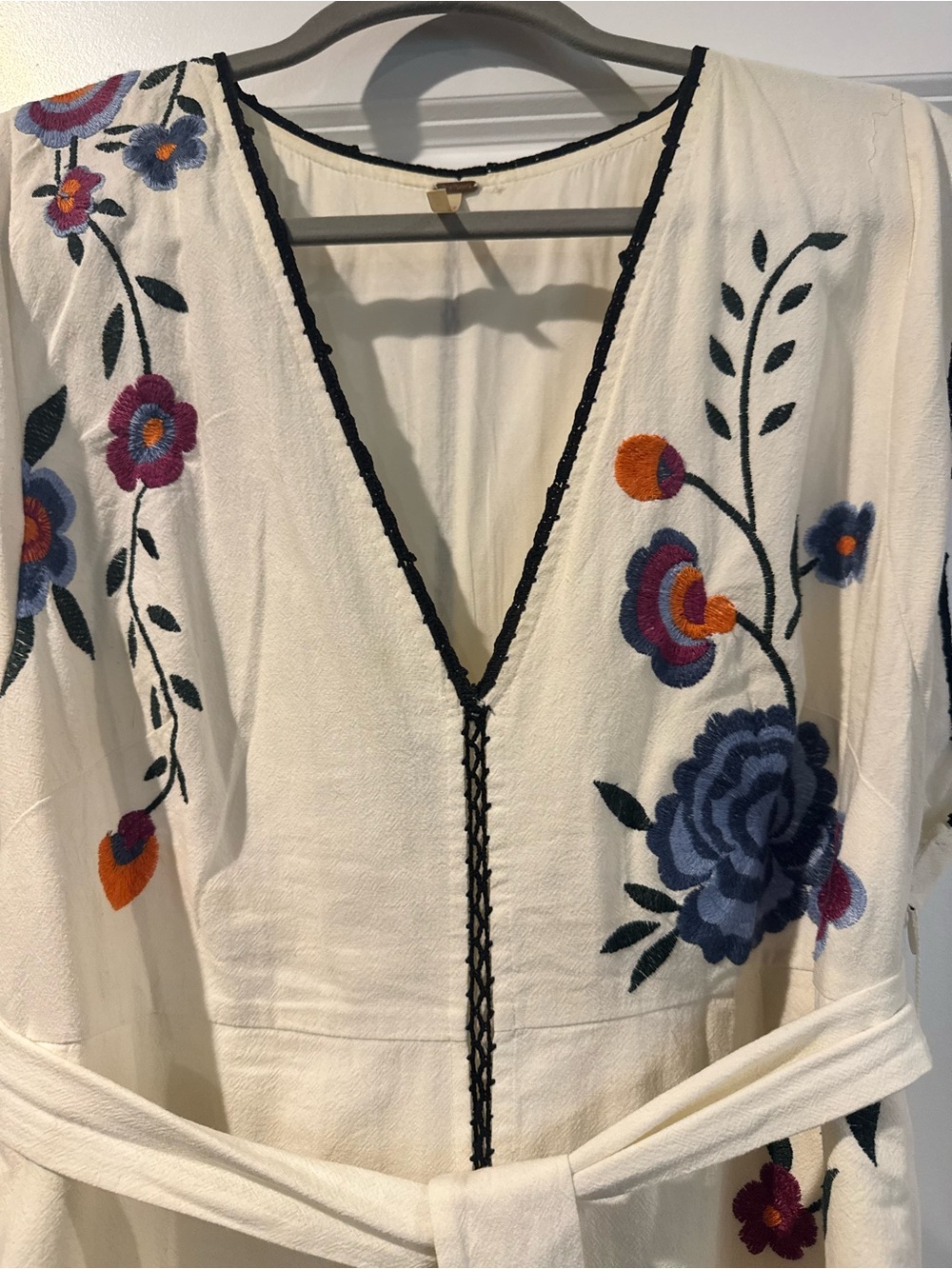 Embroidered Cream Maxi Dress with Blue Floral Accents - Picture 5 of 5